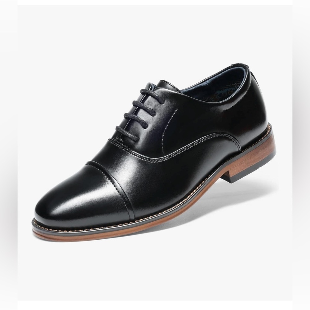 Classic Black Leather Boys Oxford Dress Shoes